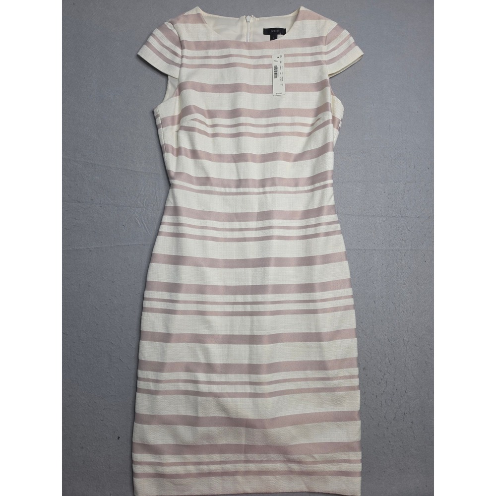 J.Crew Sheath Dress Women's 2 White Pink Striped Lined Cap Sleeve Back Zip NWT